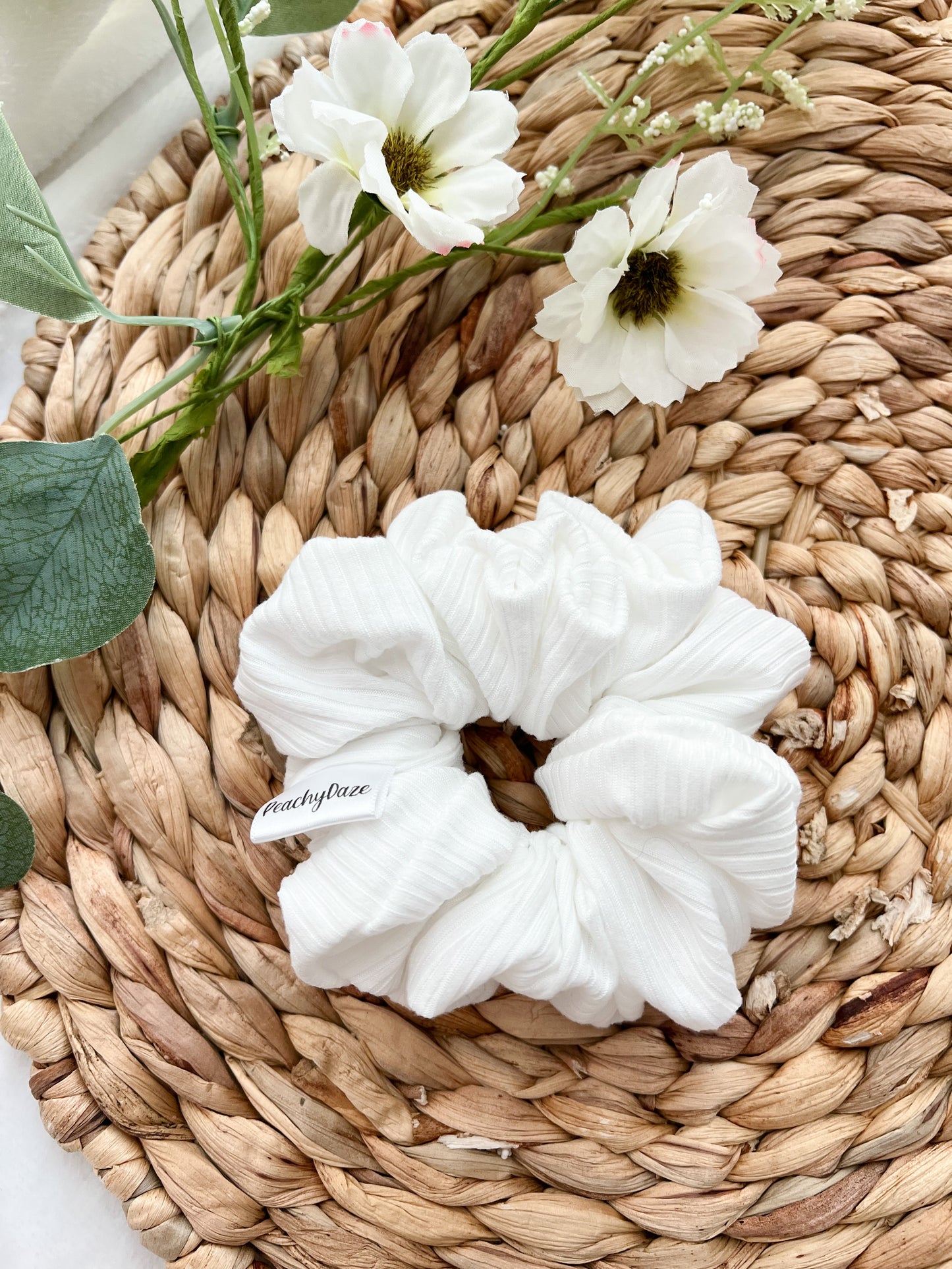 White Ribbed Scrunchie