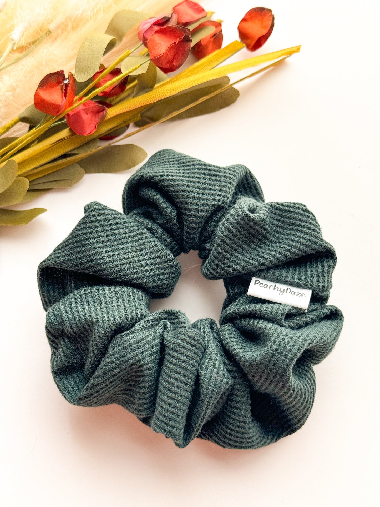 Dark Green Waffle Knit Scrunchie