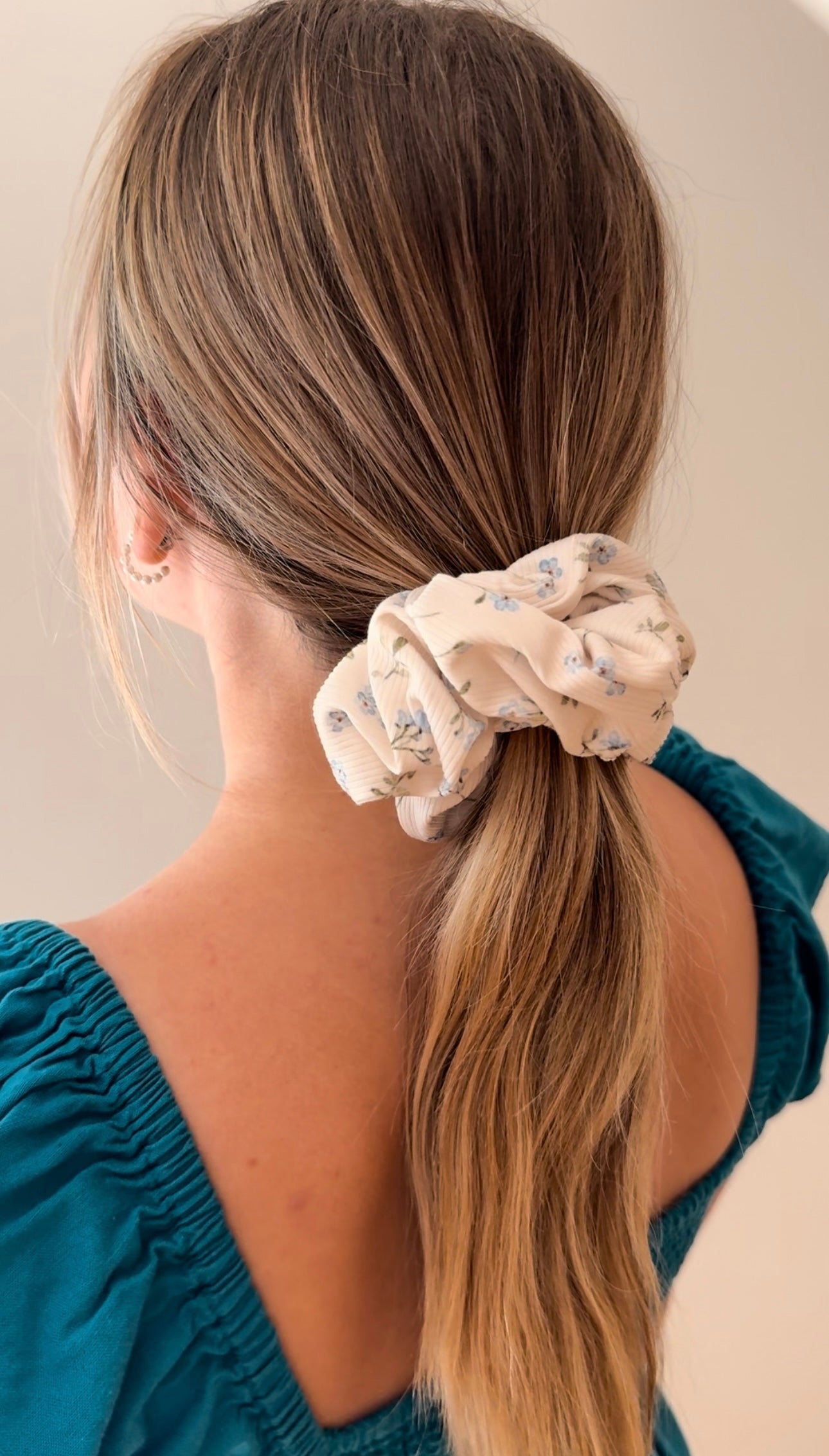 Ditsy Blue Floral Scrunchie
