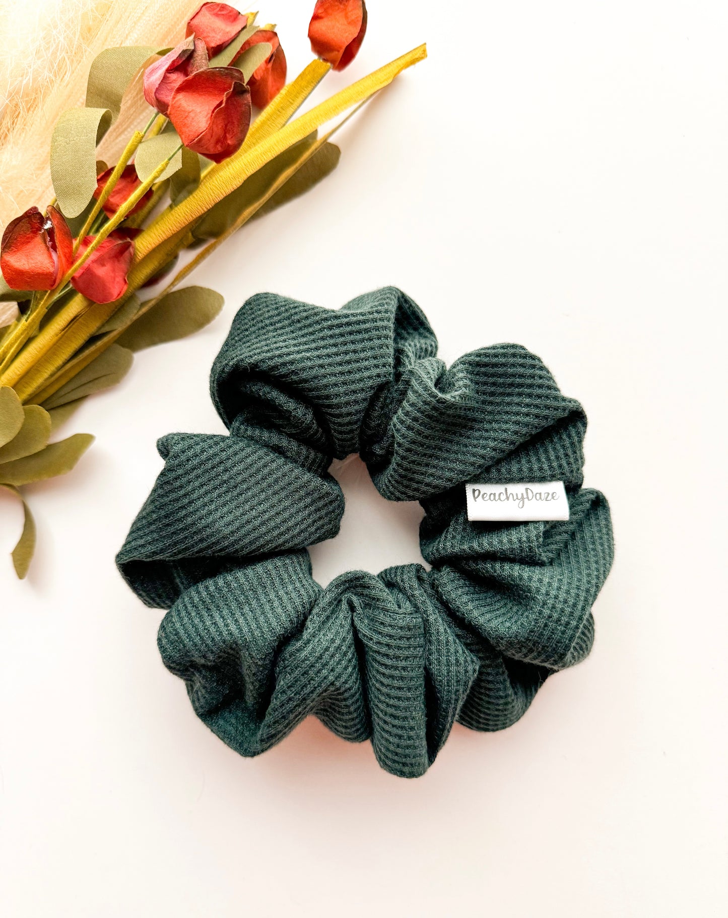 Dark Green Waffle Knit Scrunchie